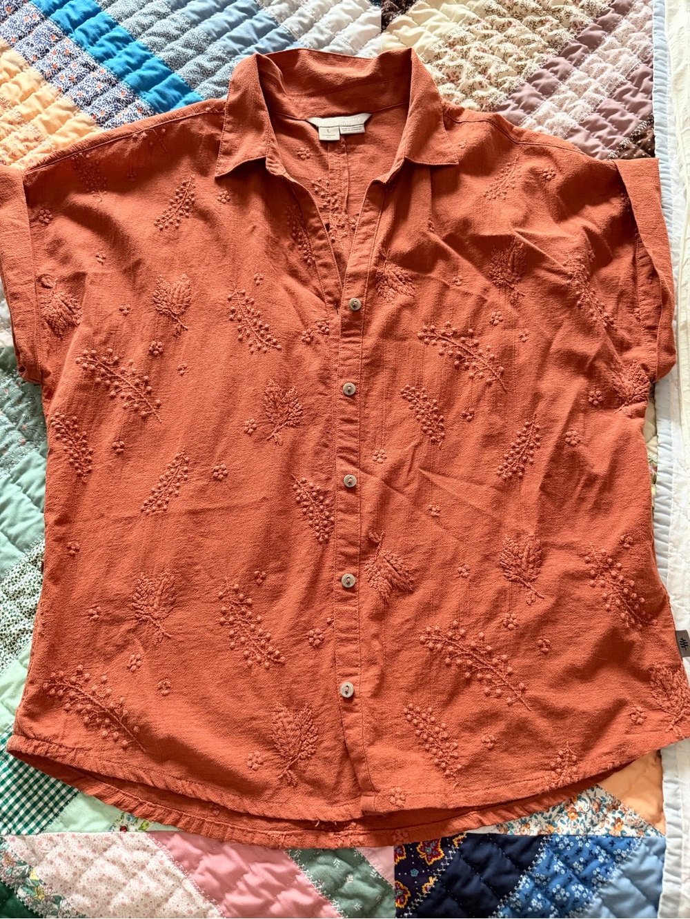 Royal Robbins Rust Embroidered Button-Down Shirt